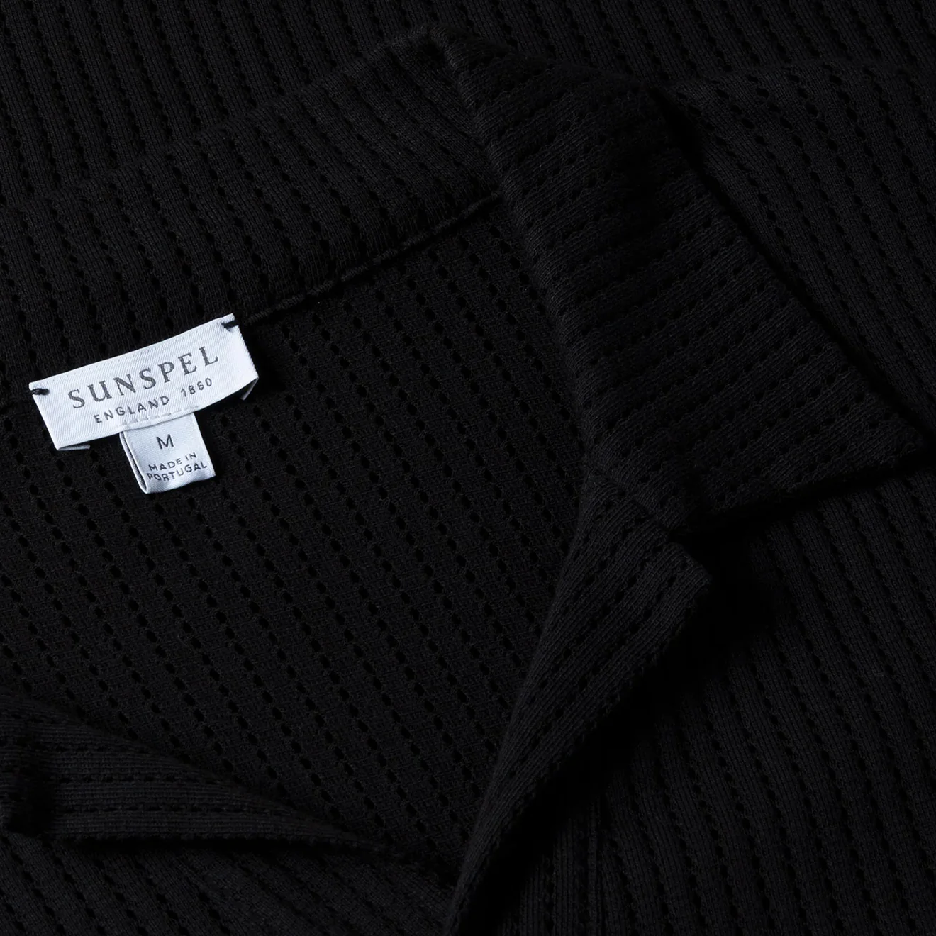 Sunspel Linear Mesh Polo Shirt Black - Image 5