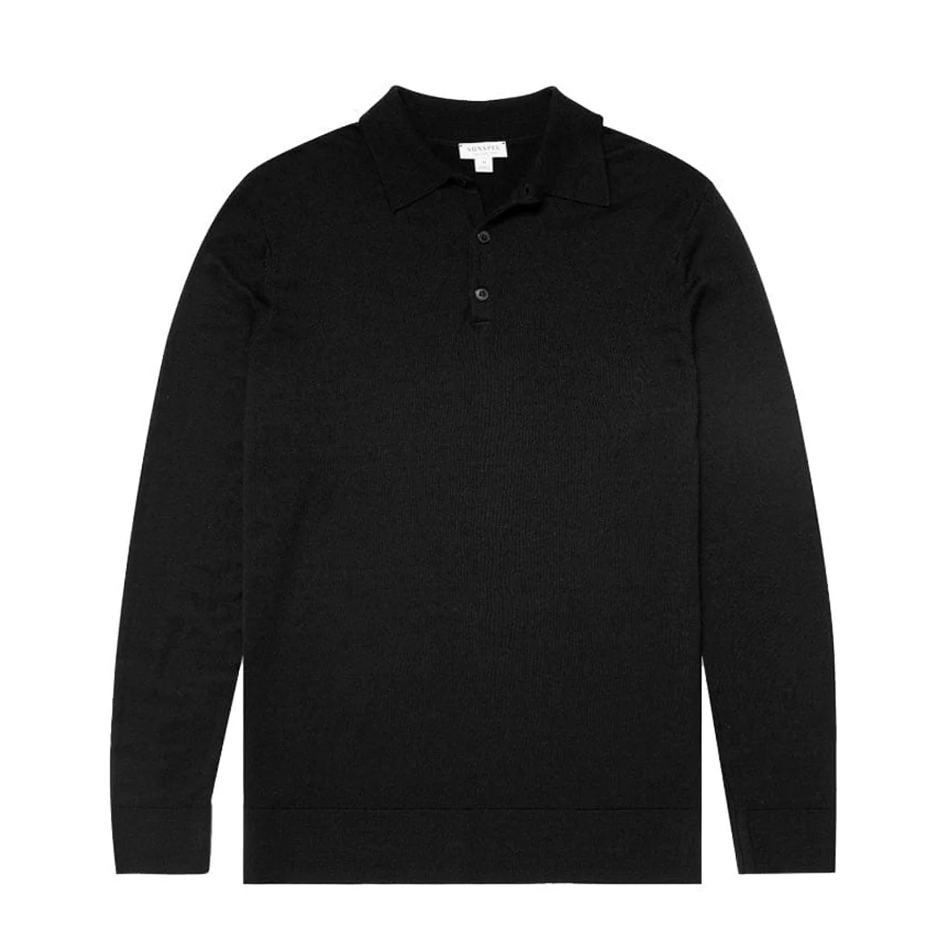 Sunspel Extra-Fine Merino Polo Shirt Black