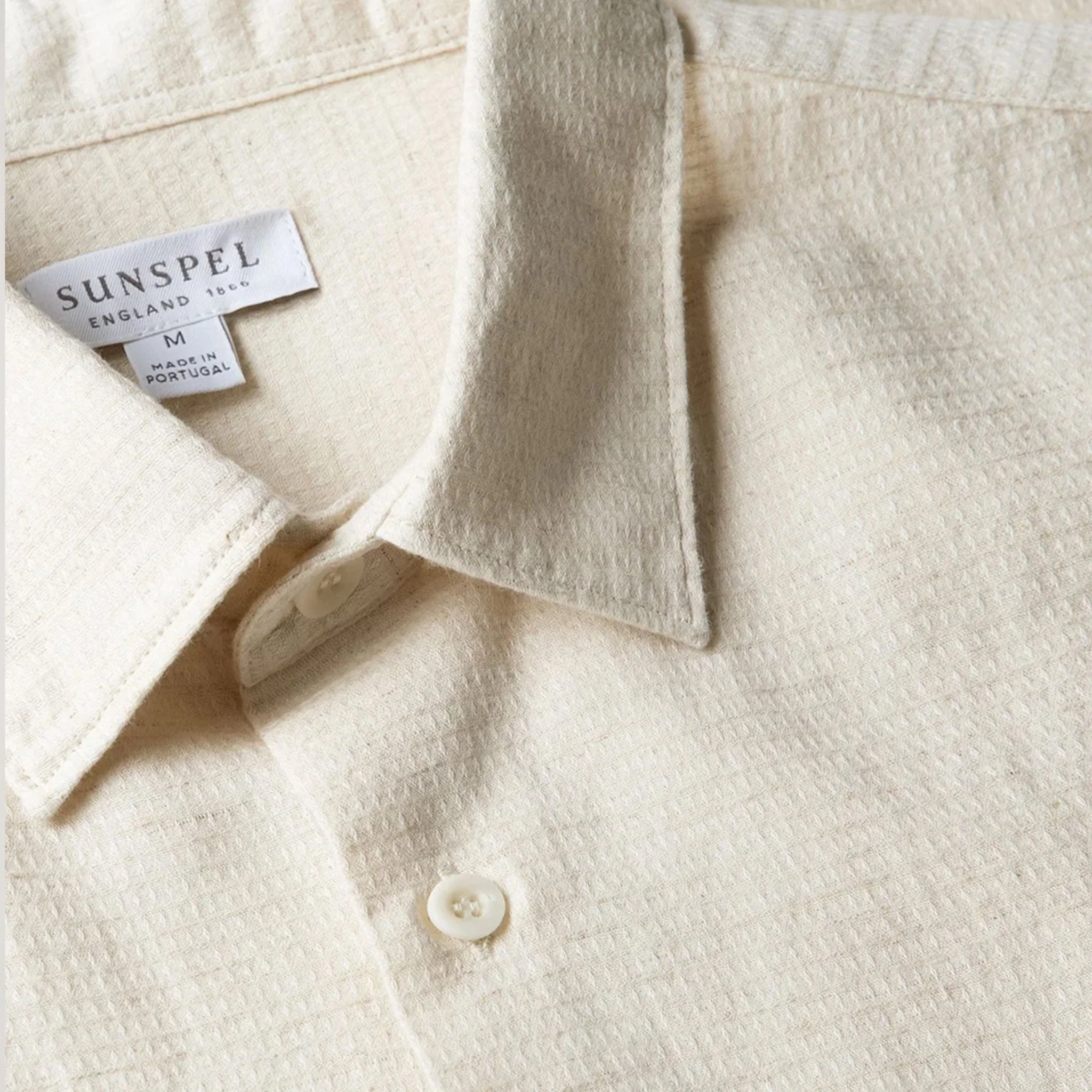 Sunspel Natural Texture Linen Shirt Ecru - Image 3