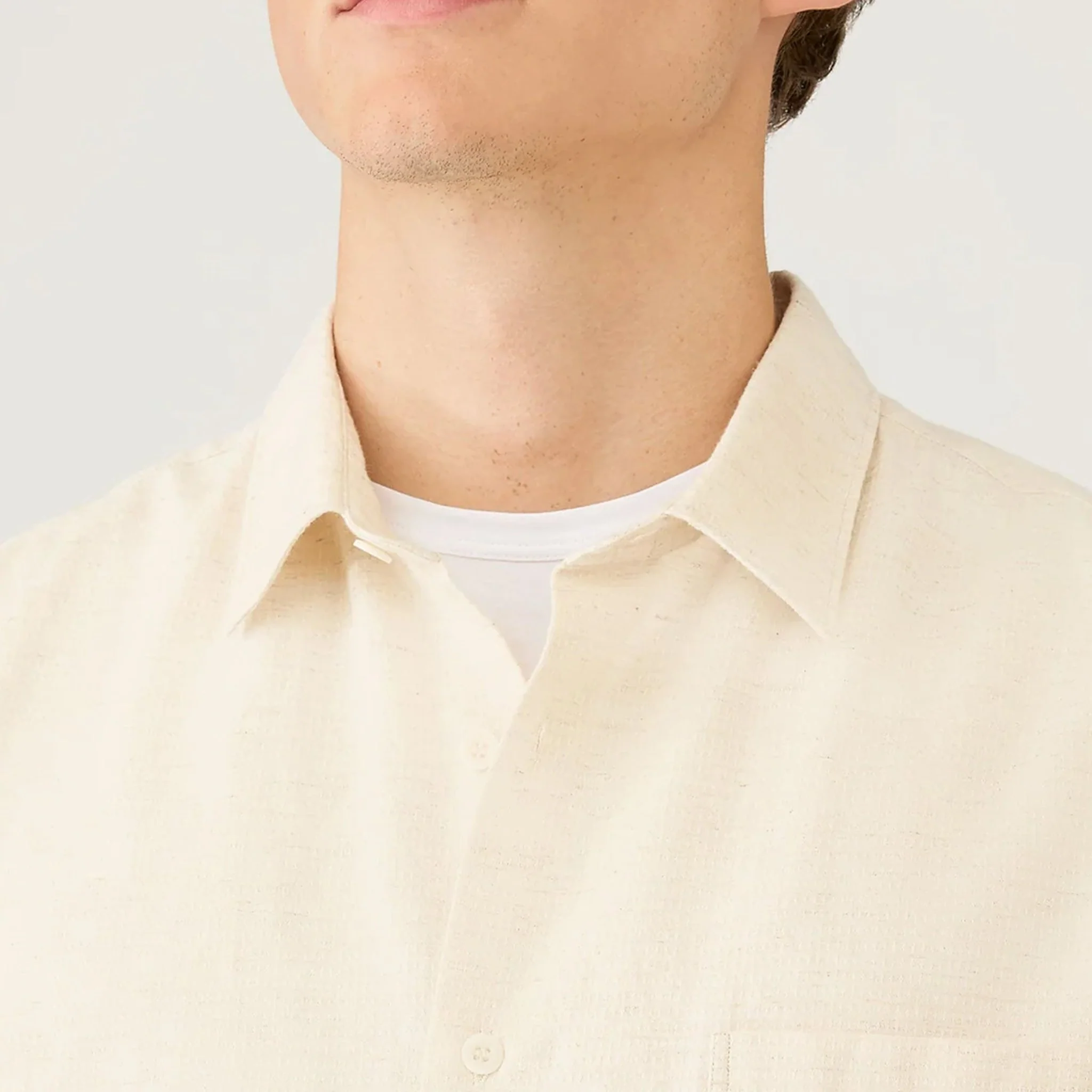 Sunspel Natural Texture Linen Shirt Ecru - Image 4