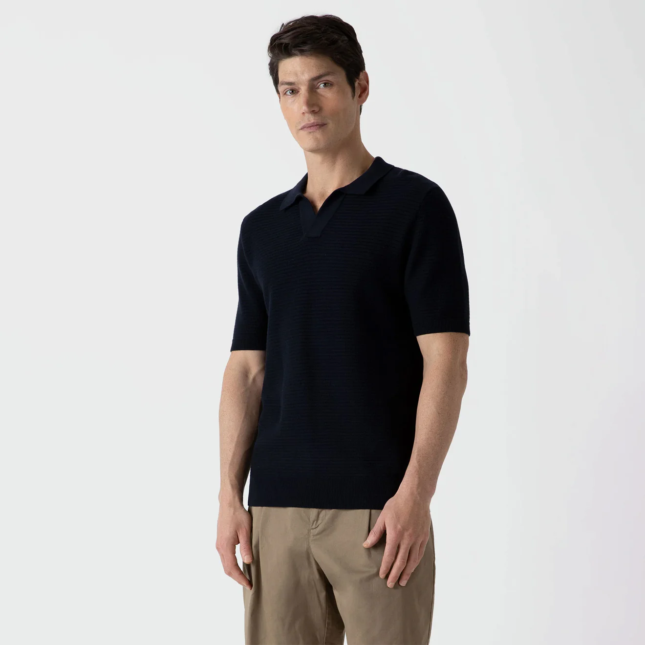 Sunspel Open Textured Polo Shirt Navy - Image 2