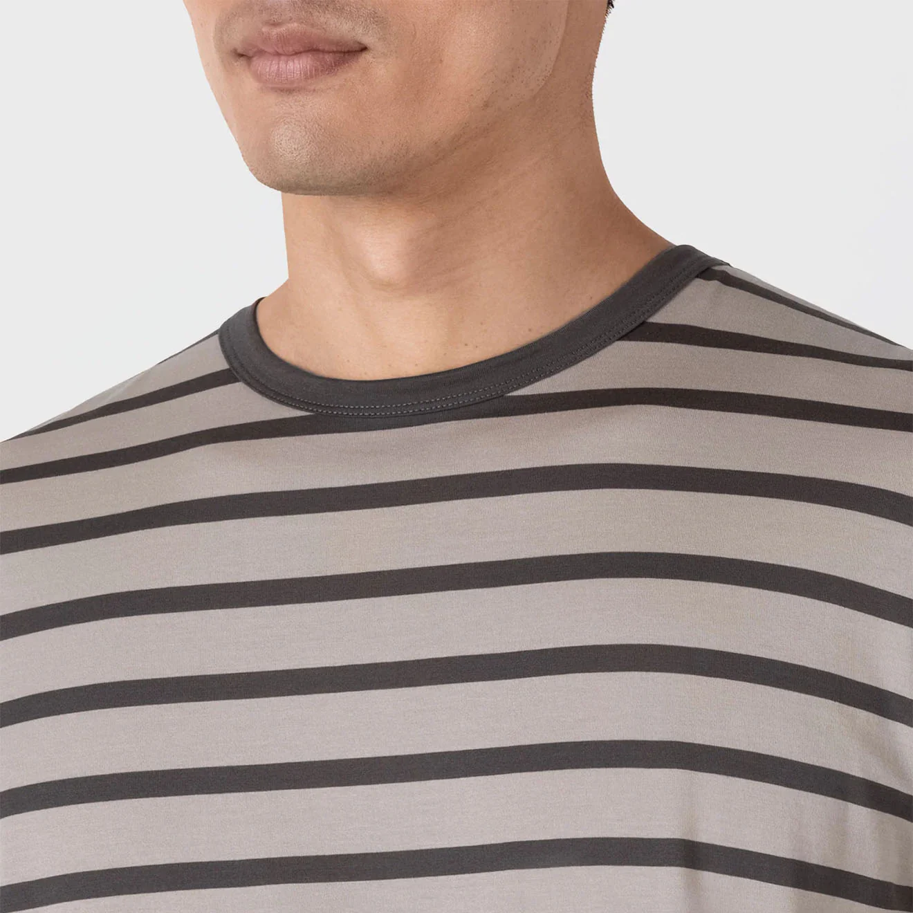 Sunspel S/S Stripe Crew Neck Tee Ash Grey / Charcoal - Image 4