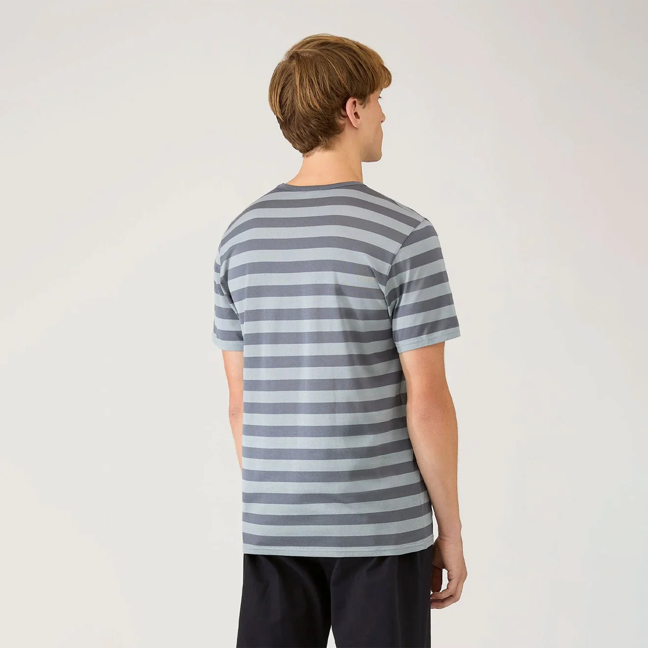 Sunspel SS Classic Stripe T-Shirt Stone Blue / Slate Blue Block Stripe - Image 3