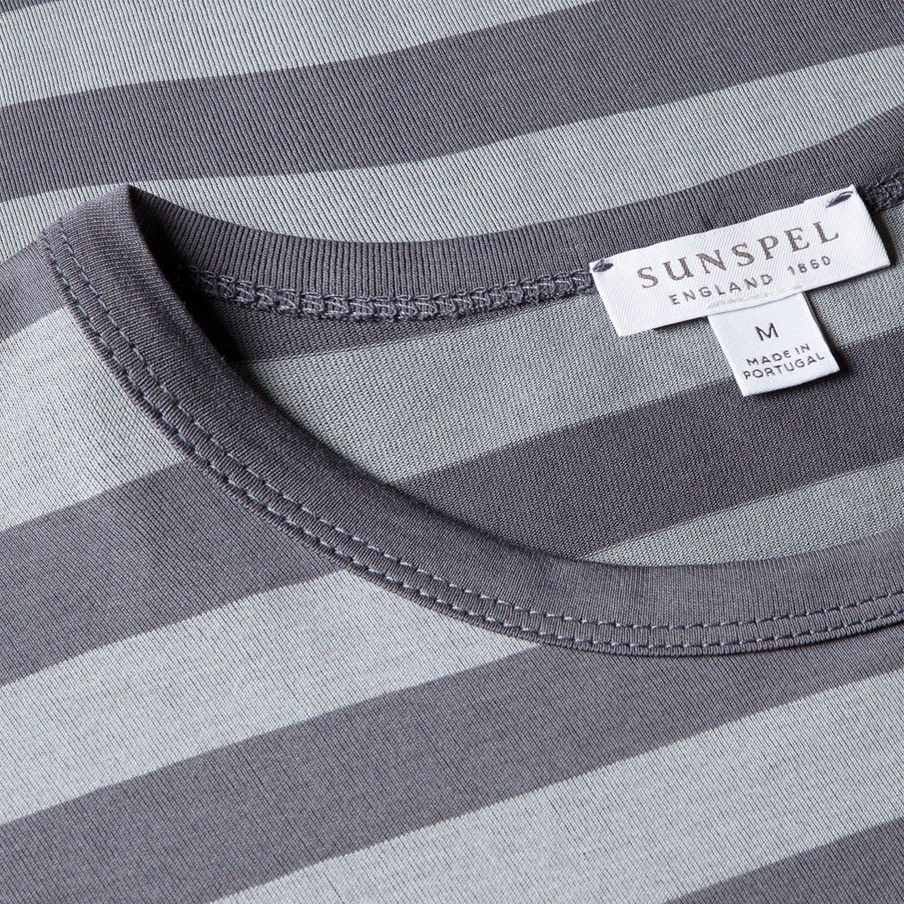 Sunspel SS Classic Stripe T-Shirt Stone Blue / Slate Blue Block Stripe - Image 4