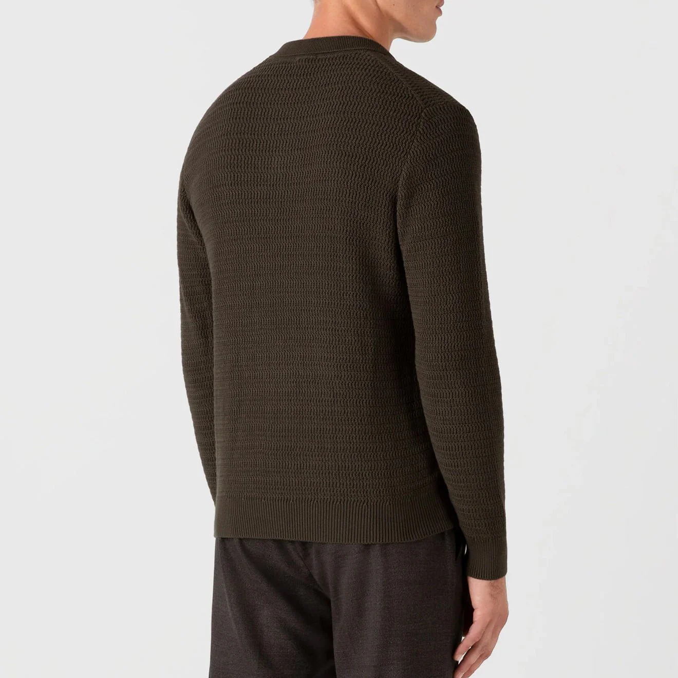 Sunspel Textured Cotton L/S Polo Knitwear Khaki - Image 3