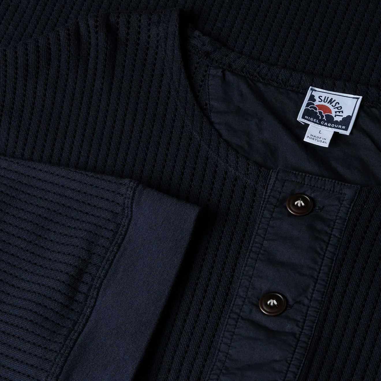 Sunspel x Nigel Cabourn Mesh Henley T-Shirt Navy - Image 2