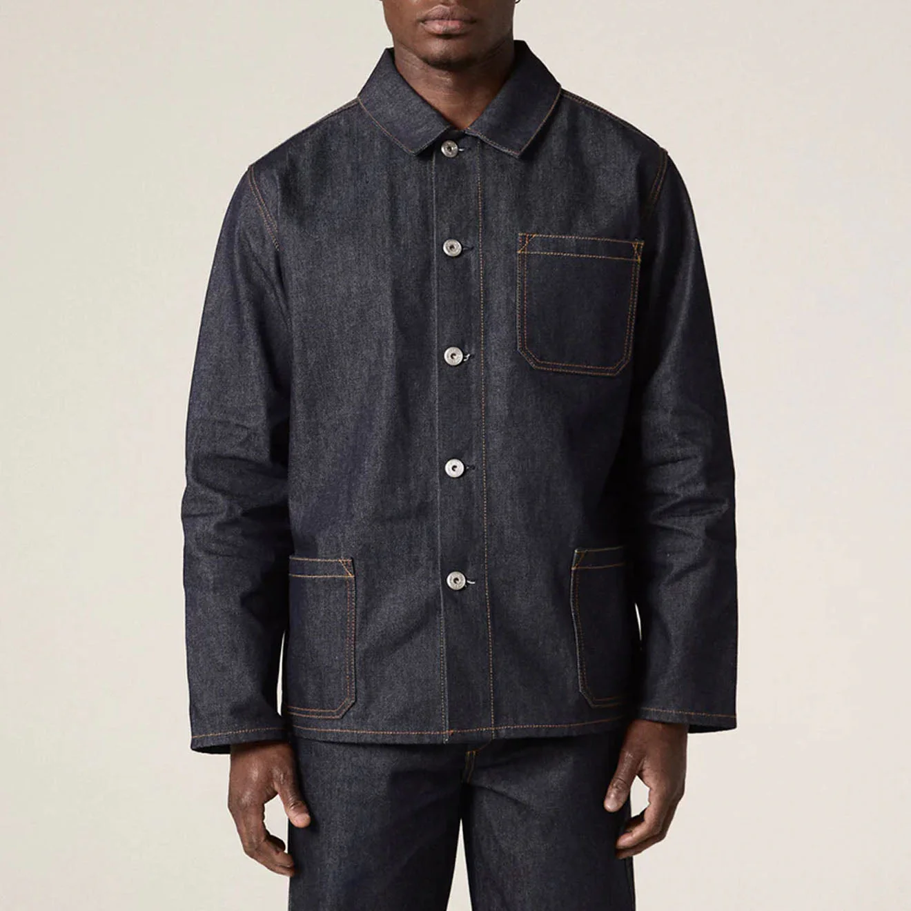Uskees Denim Buttoned Overshirt Raw Orta Denim - Image 6
